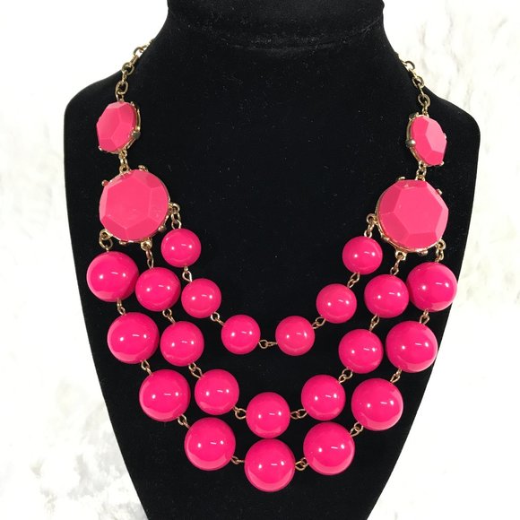 Jewelry - Hot Pink Multi-strand Statement Beaded Chunky Necklace Summer fun vacation wear